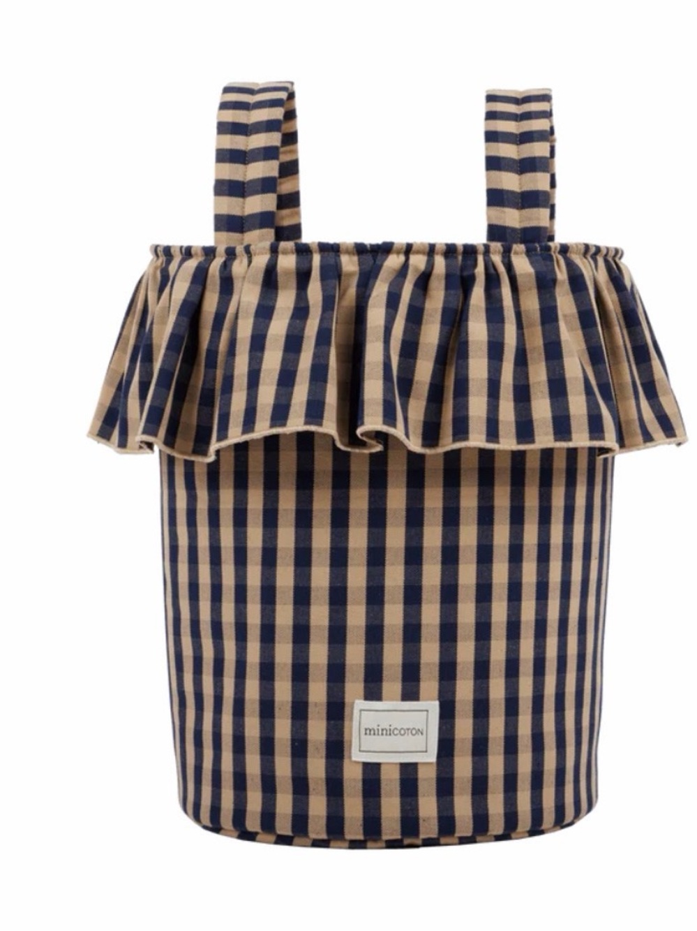 Minicoton Vichy Basket Stroller Bag - Navy + Caramel